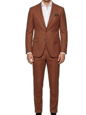Copper Textured Knit Notch Lapel Cuffed Bottoms 2 Piece Men's Suit